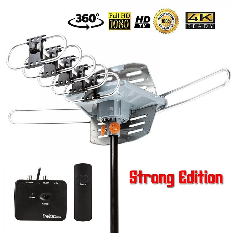 Amazon Com Hdtv Outdoor Digital Outdoor Amplified Tv Antenna Pole Mounting 360 Rotation Uhf Vhf Fm 150 Miles Range With Rotor Control Box Remote Power Supply Cables Home Audio Theater