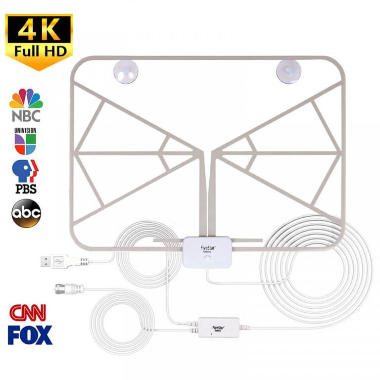 Five Star FSA-5810 Indoor 100 Mile Amplified HD Digital TV Antenna Rainbow 8-Color Night Light