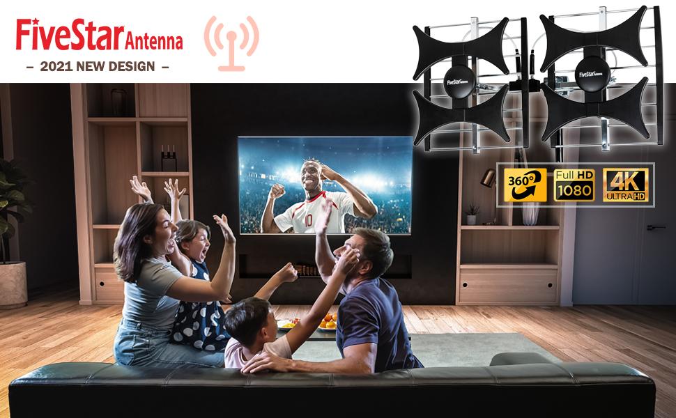 [Newest 2021] Five Star Multi-Directional 4V HDTV Antenna - up to 200 Mile Range