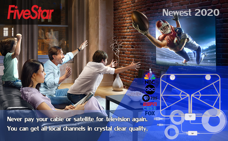 Five Star 100 Miles Range - Support 4K 1080p Fire tv Stick All Older TV's Powerful HDTV